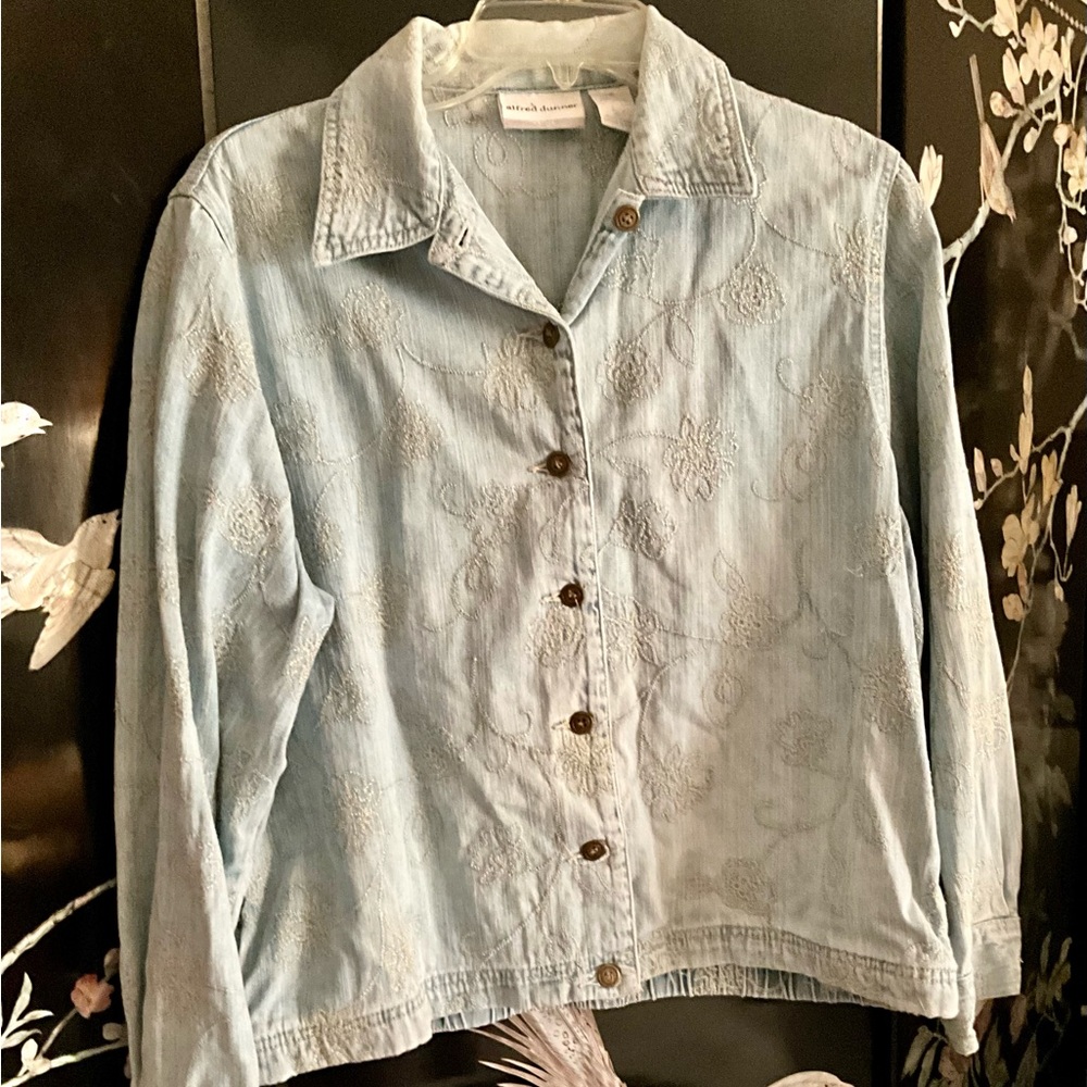 Washed Jean Jacket With Silver Embordered Through… - image 1